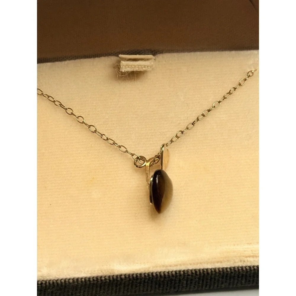 Deltah Gold Filled Double Heart Tiger's Eye Necklace